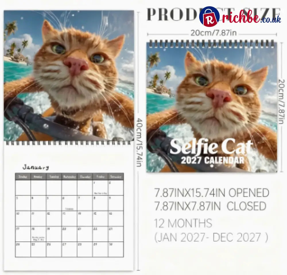 😼Selfie Cat 2027 Wall Calendar – 12 Months of Hilarious Cat Close-Ups - 2027 CALENDAR