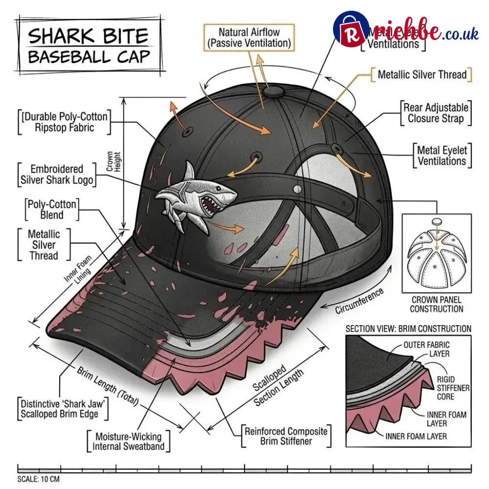 🦈 Shark Bite Baseball Cap | Embroidered Shark • Bite-Shaped Frayed Brim - All Collections