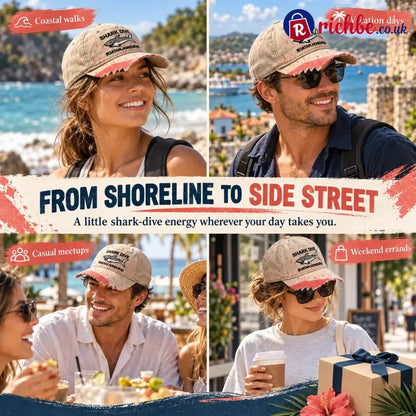 🦈 Shark Bite Baseball Cap | Embroidered Shark • Bite-Shaped Frayed Brim - All Collections