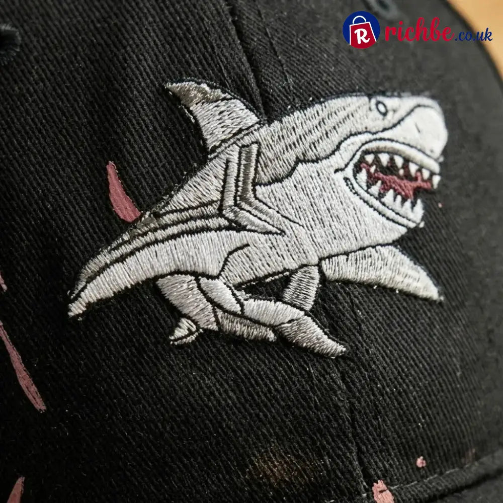 🦈 Shark Bite Baseball Cap | Embroidered Shark • Bite-Shaped Frayed Brim - All Collections