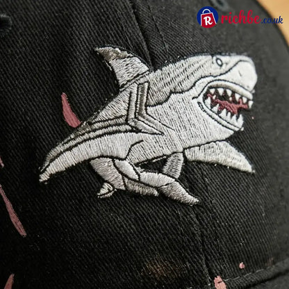 🦈 Shark Bite Baseball Cap | Embroidered Shark • Bite-Shaped Frayed Brim - All Collections