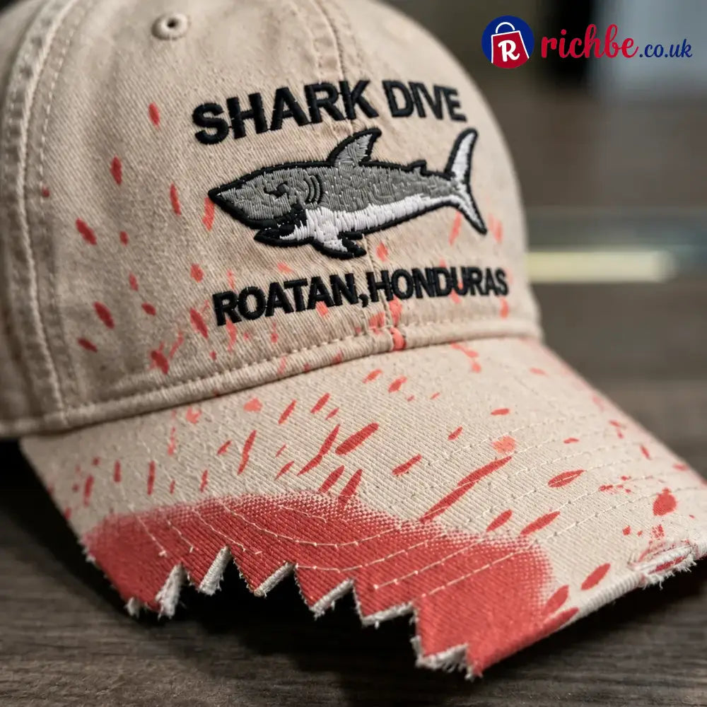 🦈 Shark Bite Baseball Cap | Embroidered Shark • Bite-Shaped Frayed Brim - All Collections