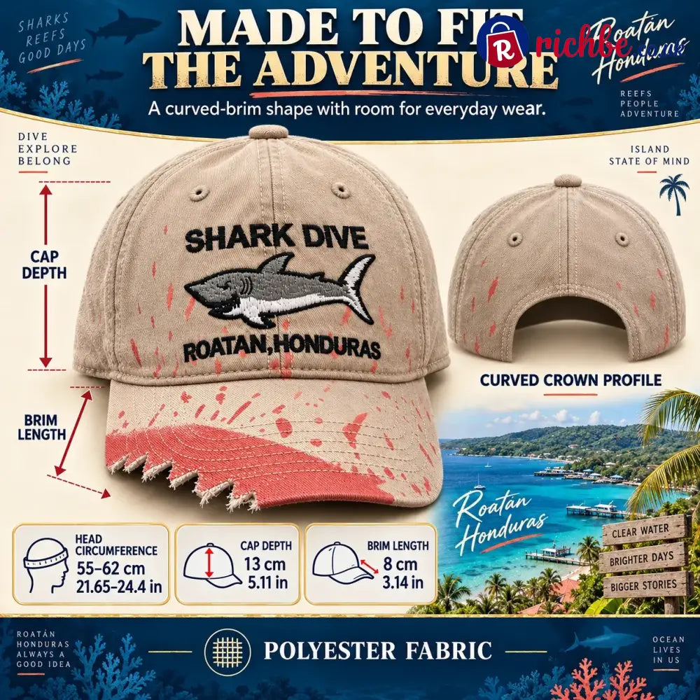 🦈 Shark Bite Baseball Cap | Embroidered Shark • Bite-Shaped Frayed Brim - All Collections