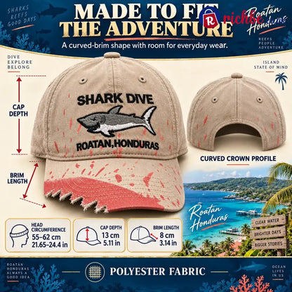 🦈 Shark Bite Baseball Cap | Embroidered Shark • Bite-Shaped Frayed Brim - All Collections