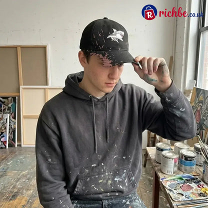 🦈 Shark Bite Baseball Cap | Embroidered Shark • Bite-Shaped Frayed Brim - All Collections