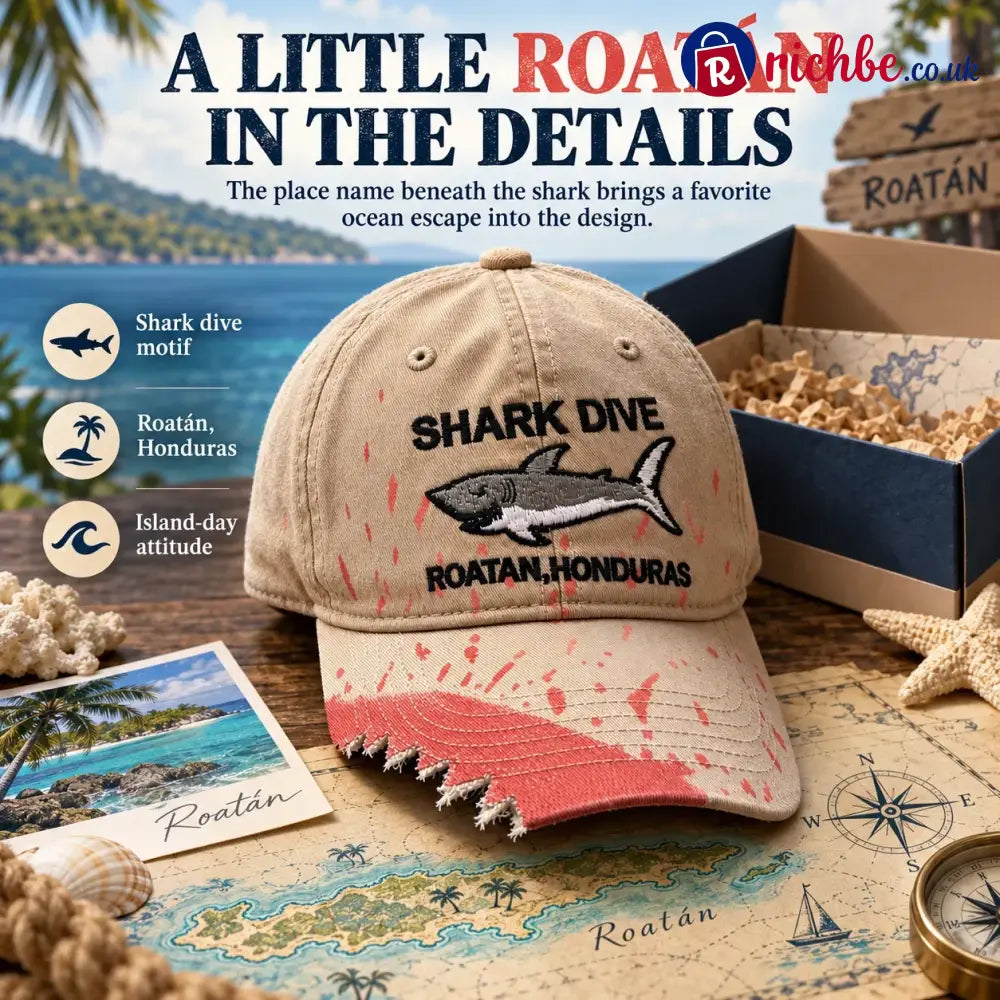 🦈 Shark Bite Baseball Cap | Embroidered Shark • Bite-Shaped Frayed Brim - All Collections