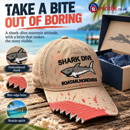 🦈 Shark Bite Baseball Cap | Embroidered Shark • Bite-Shaped Frayed Brim - All Collections