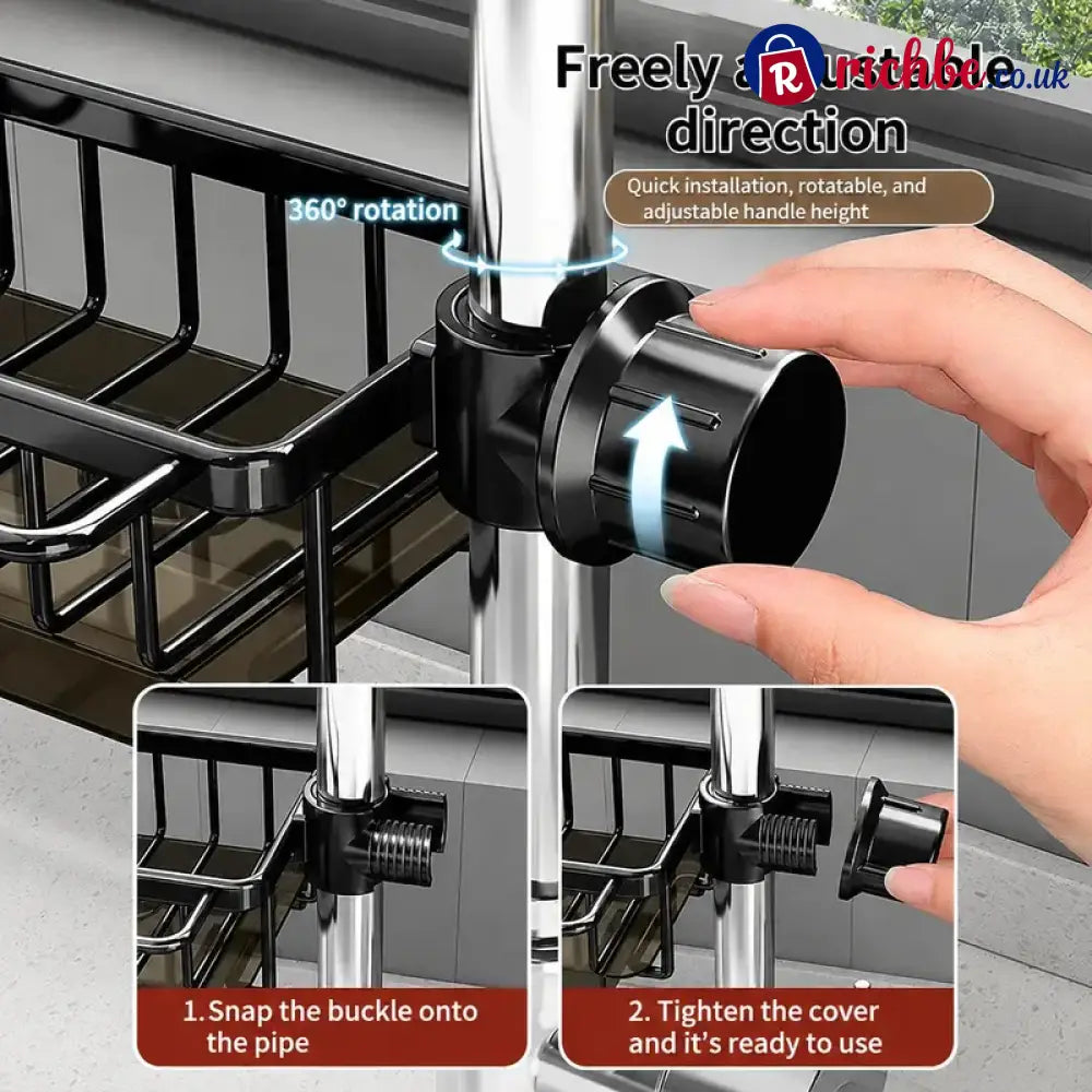🧽Sink Organizer Rack,Hanging Faucet Drain Rack with Drip Tray Stainless Steel Detachable Sink Faucet Sponge Holder Over
