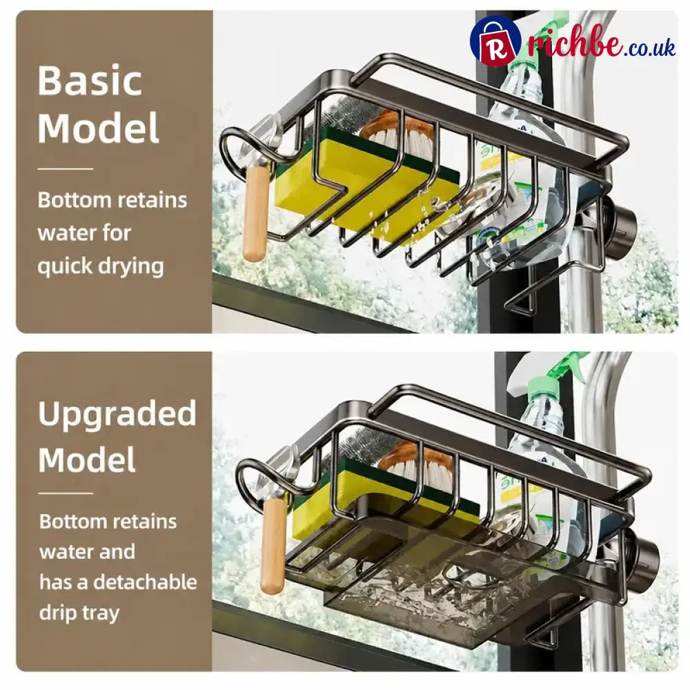 🧽Sink Organizer Rack,Hanging Faucet Drain Rack with Drip Tray Stainless Steel Detachable Sink Faucet Sponge Holder Over