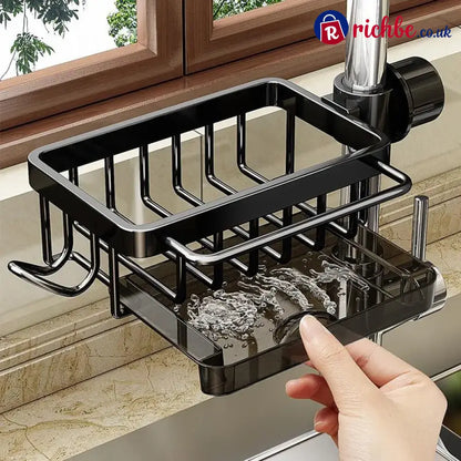 🧽Sink Organizer Rack,Hanging Faucet Drain Rack with Drip Tray Stainless Steel Detachable Sink Faucet Sponge Holder Over