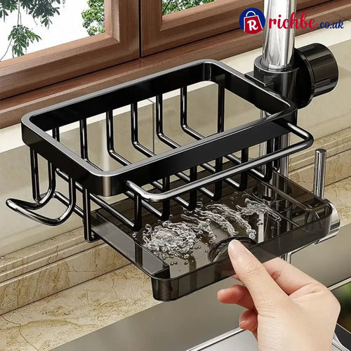 🧽Sink Organizer Rack,Hanging Faucet Drain Rack with Drip Tray Stainless Steel Detachable Sink Faucet Sponge Holder Over