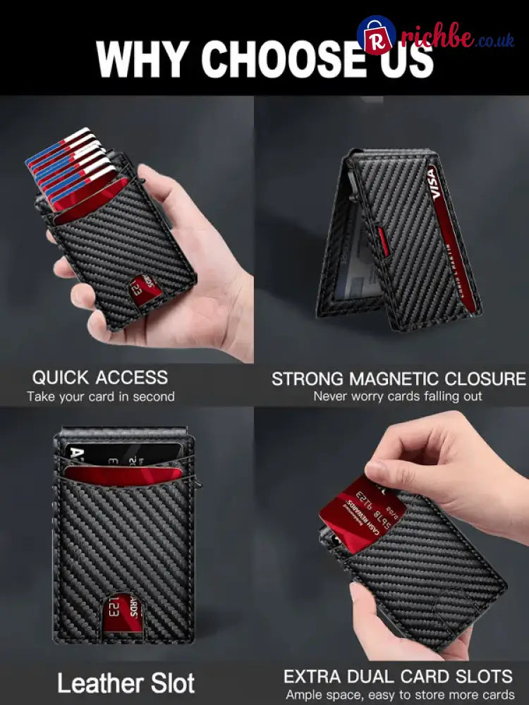 💥🎁 Slim Wallet for Men with Pop-Up Aluminum Case RFID Blocking Minimalist Leather Bifold Card Holder
