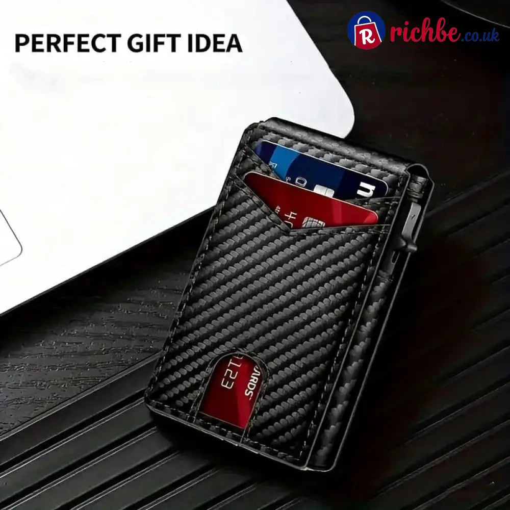 💥🎁 Slim Wallet for Men with Pop-Up Aluminum Case RFID Blocking Minimalist Leather Bifold Card Holder