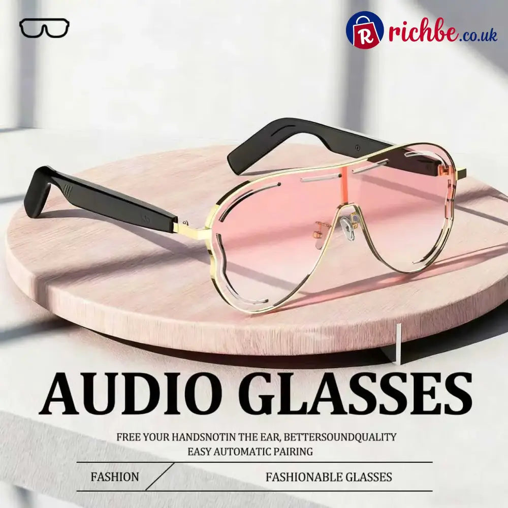 Smart Bluetooth 5.4 Audio Sunglasses – Open-Ear Wireless Music Glasses with UV Protection & Hands-Free Calling - Pink