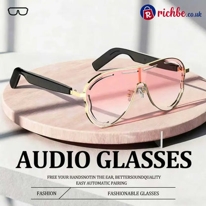 Smart Bluetooth 5.4 Audio Sunglasses – Open-Ear Wireless Music Glasses with UV Protection & Hands-Free Calling - Pink