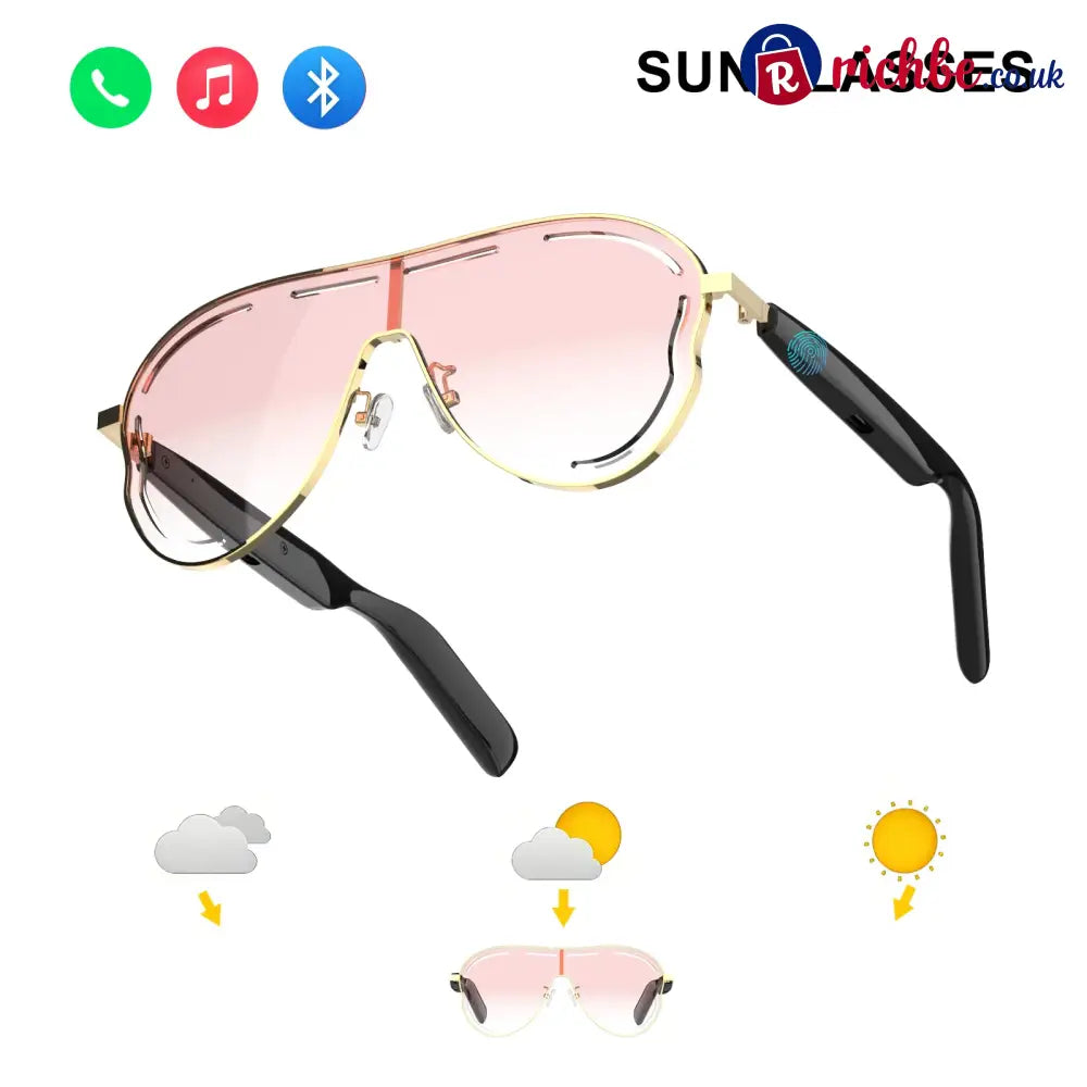Smart Bluetooth 5.4 Audio Sunglasses – Open-Ear Wireless Music Glasses with UV Protection & Hands-Free Calling - Pink