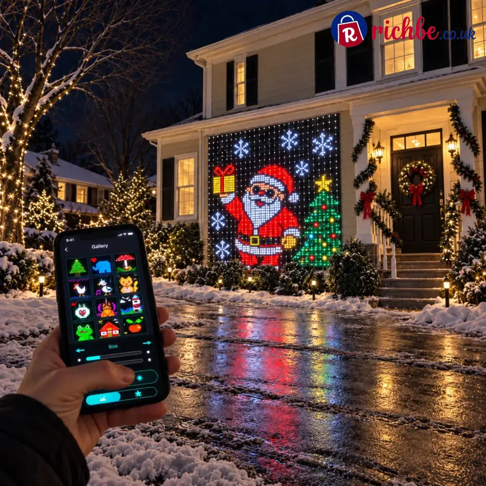 🎄 Smart LED Curtain Lights | App-Controlled Animated Christmas Wall Display ✨ - 7’ x 7’ FEET | 2x2m