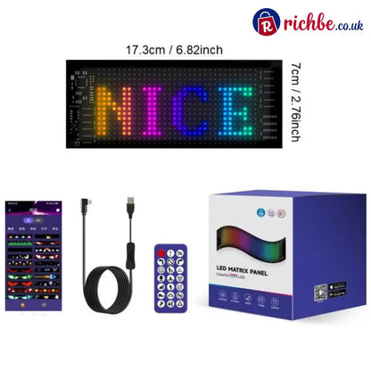 🎄 Smart LED Pixel Car Display, App-Controlled Custom Text Colors & Animations - 16×32, Compact