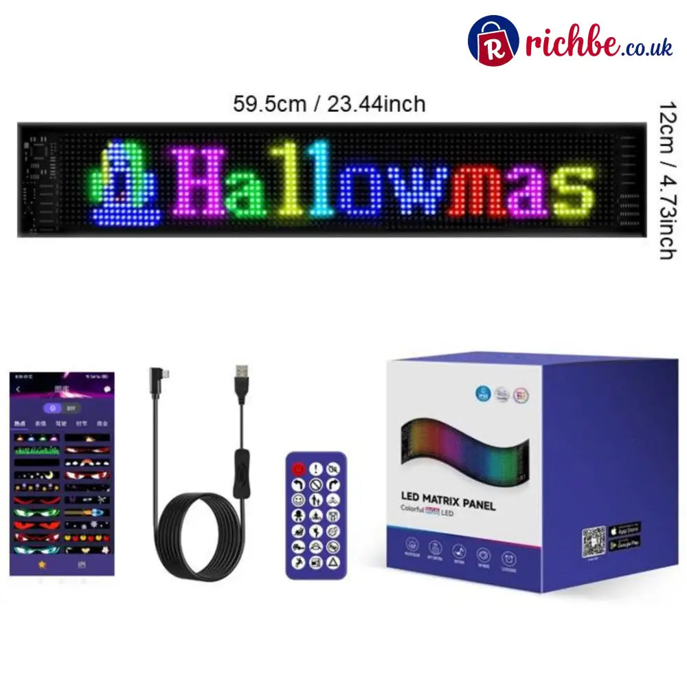 🎄 Smart LED Pixel Car Display, App-Controlled Custom Text Colors & Animations - 16×96, Extra Wide