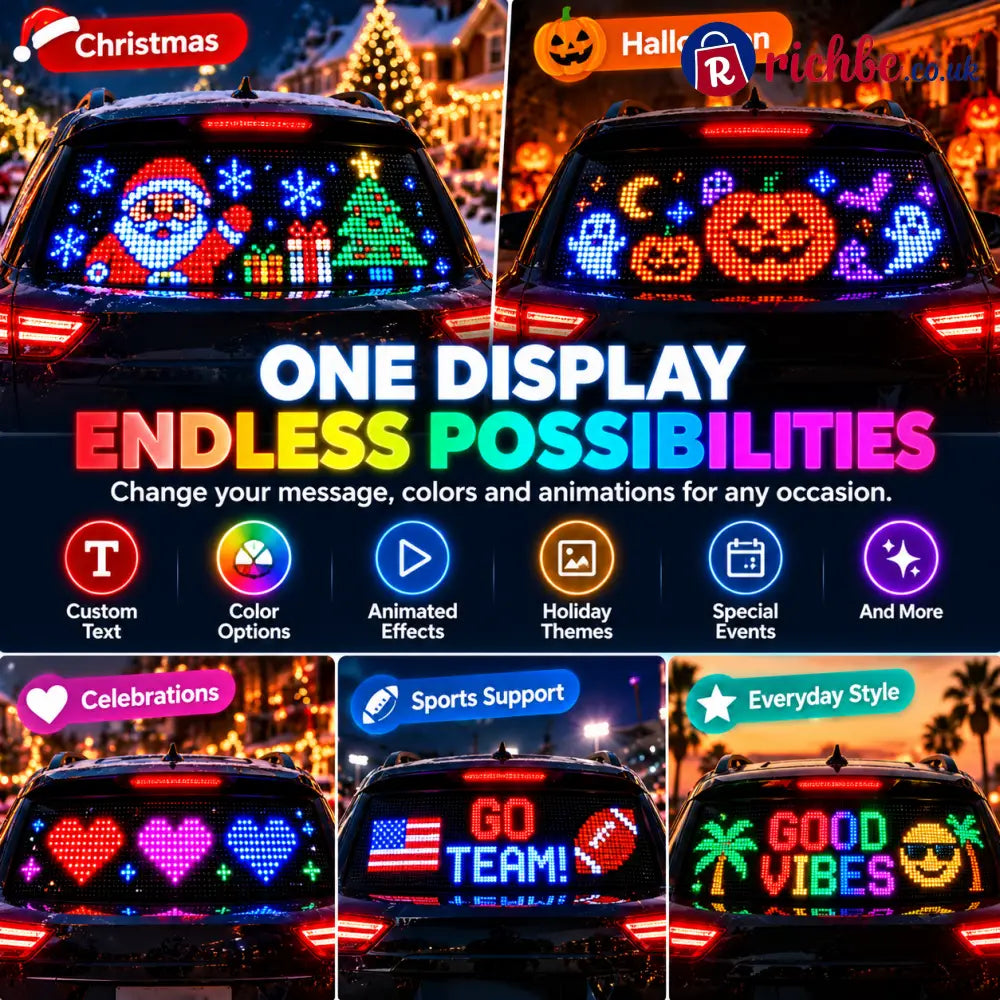 🎄 Smart LED Pixel Car Display, App-Controlled Custom Text Colors & Animations