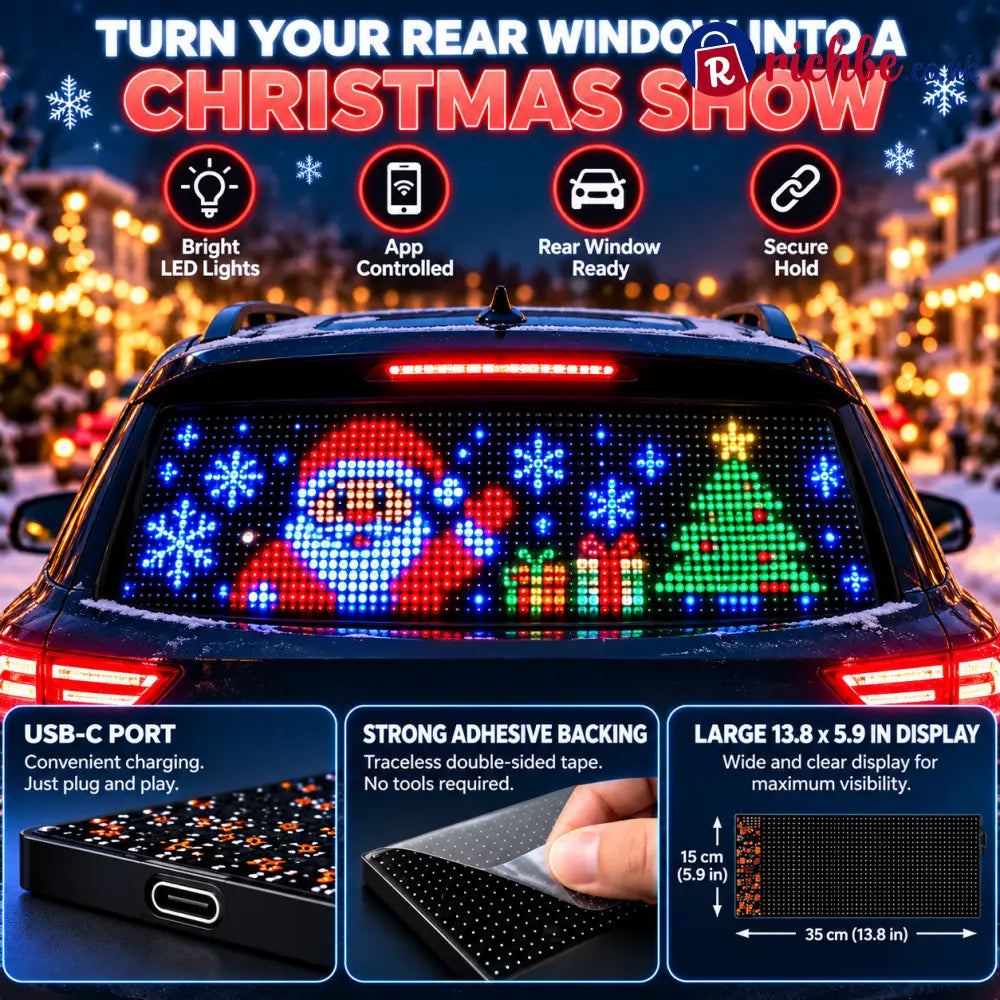 🎄 Smart LED Pixel Car Display, App-Controlled Custom Text Colors & Animations