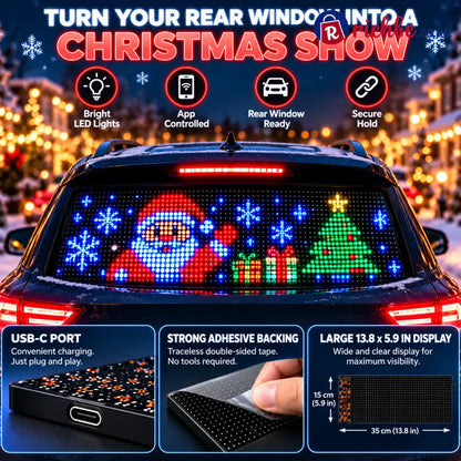 🎄 Smart LED Pixel Car Display, App-Controlled Custom Text Colors & Animations