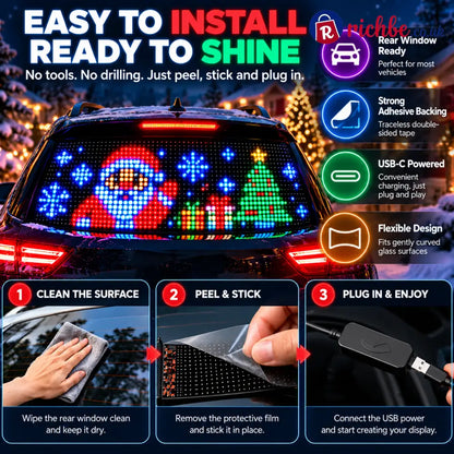 🎄 Smart LED Pixel Car Display, App-Controlled Custom Text Colors & Animations