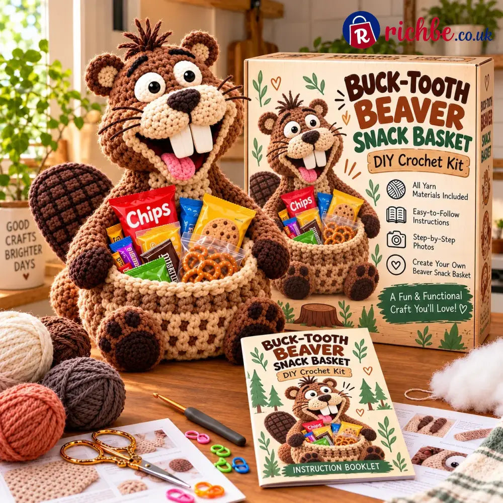 😂 Snack Attack Squad™ – Diy Crochet Funny Animal Snack Basket Collection - 😬 Buck-Tooth Beaver
