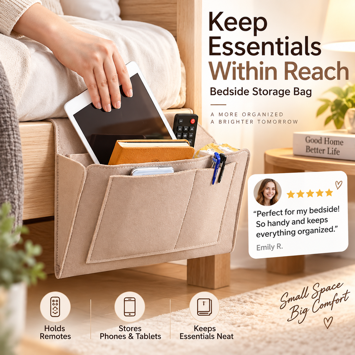 🛏️ Save 49%! 🧺 Bedside Hanging Caddy – Multi‑pocket felt organizer for dorm & bunk ✨