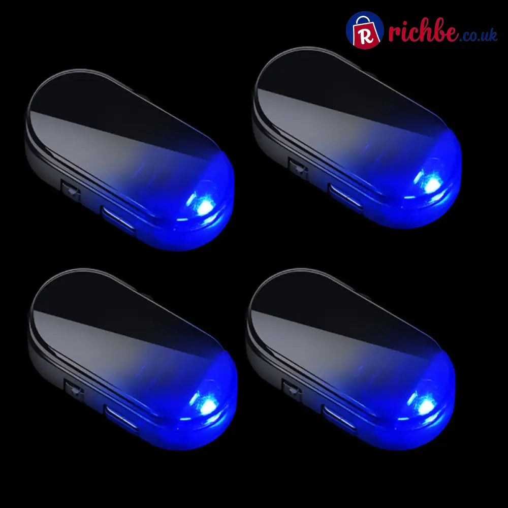 Solar Powered Car Anti-Theft Warning Light - Black Shell / Blue Light / 4-Pack - Car Accessories