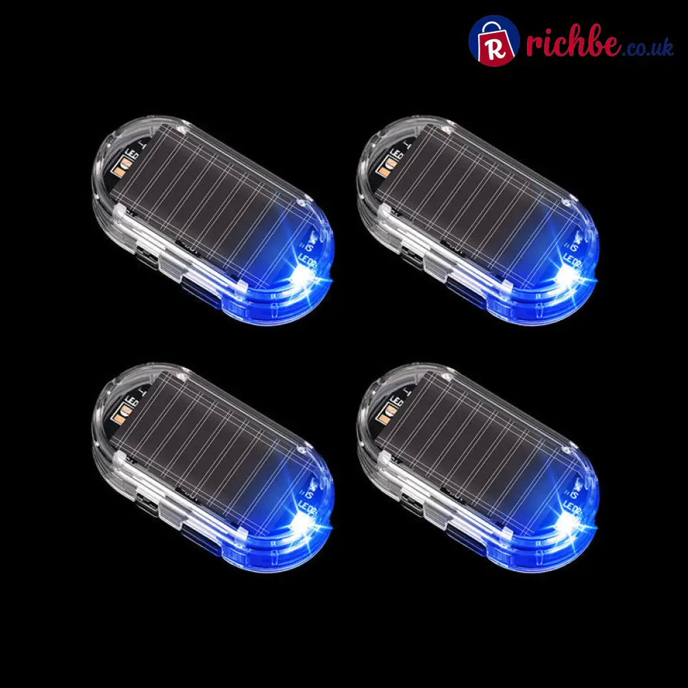 Solar Powered Car Anti-Theft Warning Light - Transparent Shell / Blue Light / 4-Pack - Car Accessories