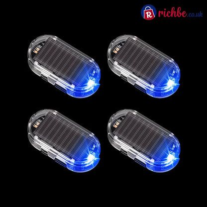 Solar Powered Car Anti-Theft Warning Light - Transparent Shell / Blue Light / 4-Pack - Car Accessories
