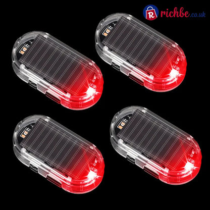 Solar Powered Car Anti-Theft Warning Light - Transparent Shell / Red Light / 4-Pack - Car Accessories