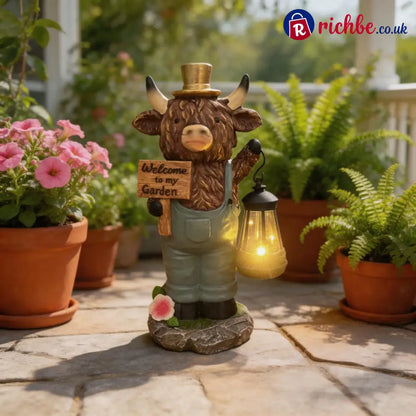 Solar-Powered Scottish Highland Bull Garden Welcome Light