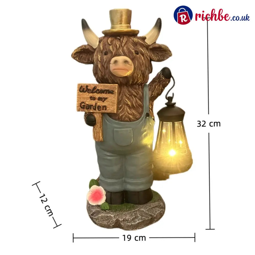 Solar-Powered Scottish Highland Bull Garden Welcome Light