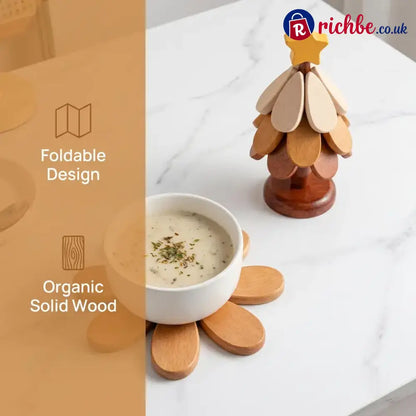 🪵 Solid Wood Heat Resistant Protect Table From Scalding - Tree Shaped Foldable Wooden Trivet🎄