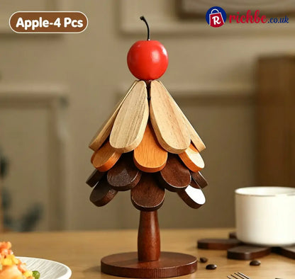 🪵 Solid Wood Heat Resistant Protect Table From Scalding - Tree Shaped Foldable Wooden Trivet🎄 - 🍎Apple / 🍃 4 Leaves