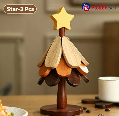 🪵 Solid Wood Heat Resistant Protect Table From Scalding - Tree Shaped Foldable Wooden Trivet🎄 - ⭐Star / 🍃 3 Leaves