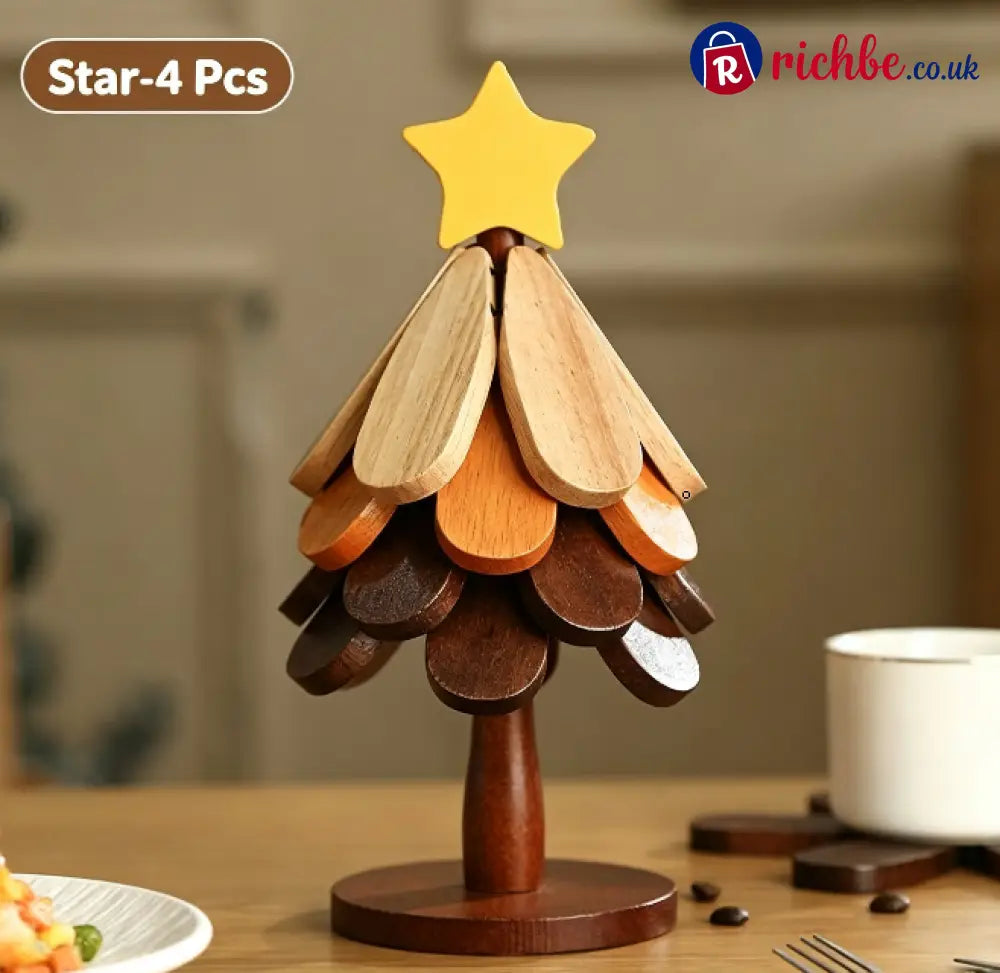 🪵 Solid Wood Heat Resistant Protect Table From Scalding - Tree Shaped Foldable Wooden Trivet🎄 - ⭐Star / 🍃 4 Leaves