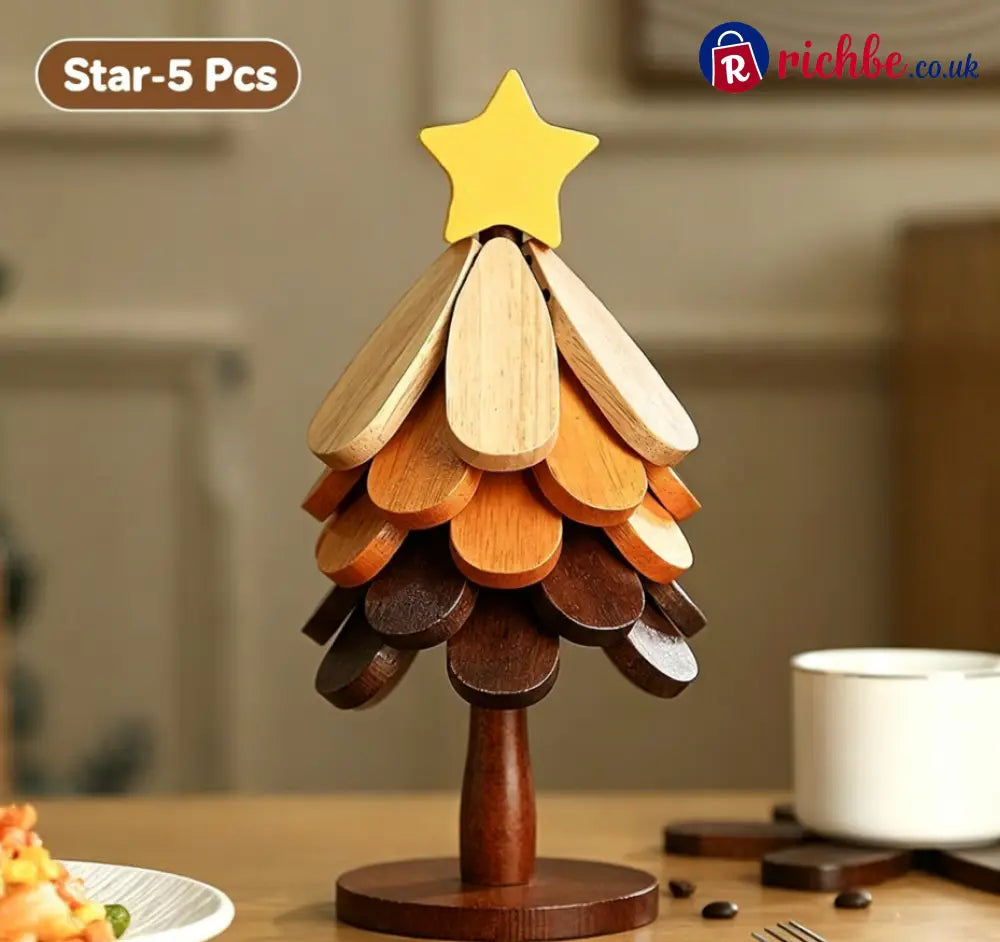🪵 Solid Wood Heat Resistant Protect Table From Scalding - Tree Shaped Foldable Wooden Trivet🎄 - ⭐Star / 🍃 5 Leaves