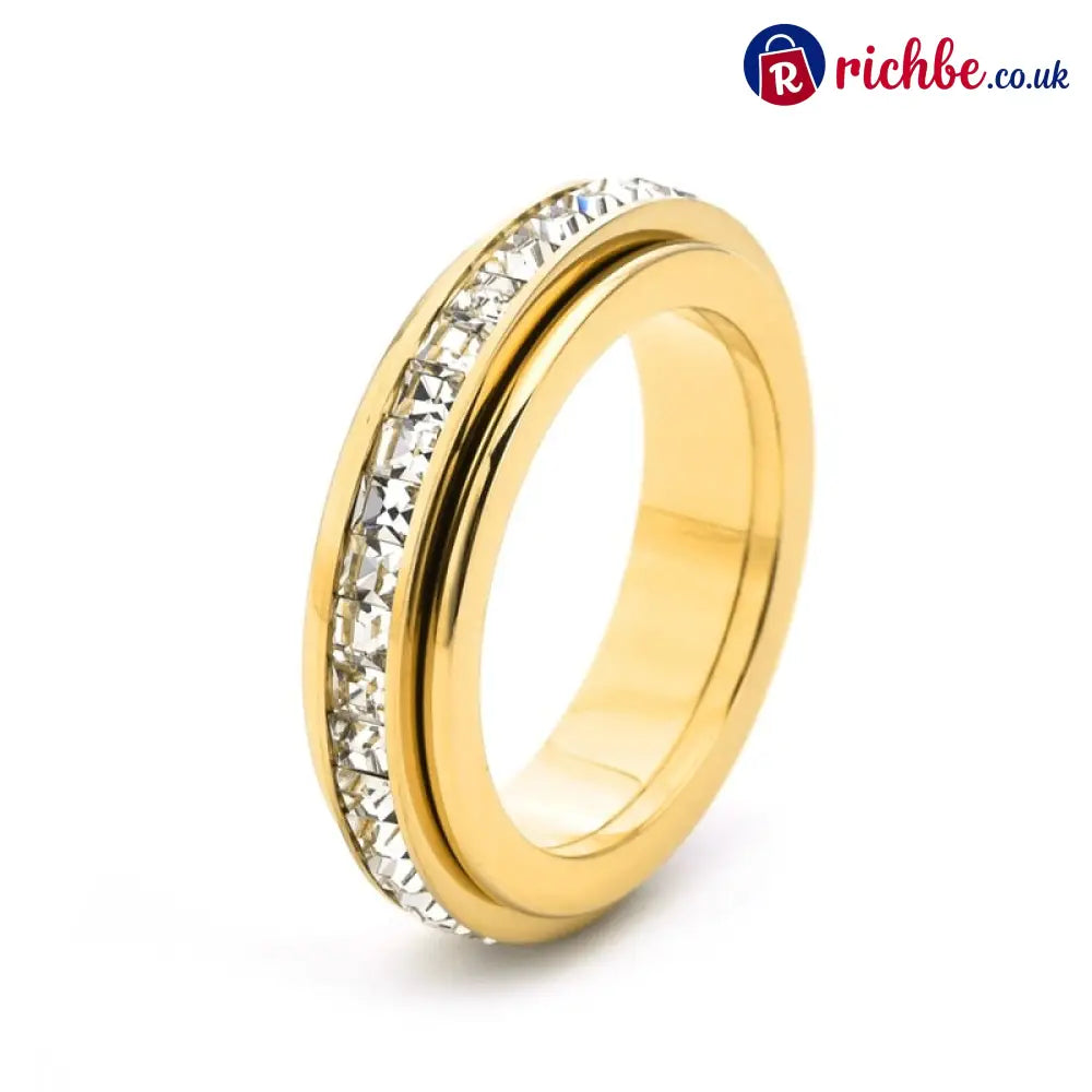 Sparkling Spinning Ring Relieves Anxiety Symbolizes Vows & Luck Waterproof & Fade-Resistant💍 - Gold / 5