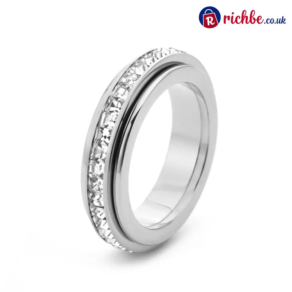 Sparkling Spinning Ring Relieves Anxiety Symbolizes Vows & Luck Waterproof & Fade-Resistant💍 - Silver / 5
