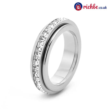 Sparkling Spinning Ring Relieves Anxiety Symbolizes Vows & Luck Waterproof & Fade-Resistant💍 - Silver / 5