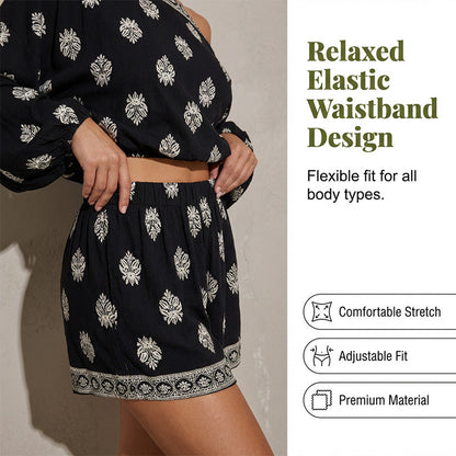 ✨ Bohemian Off-Shoulder Jumpsuit Set – Vintage Print, Vacation, Relaxed ✨