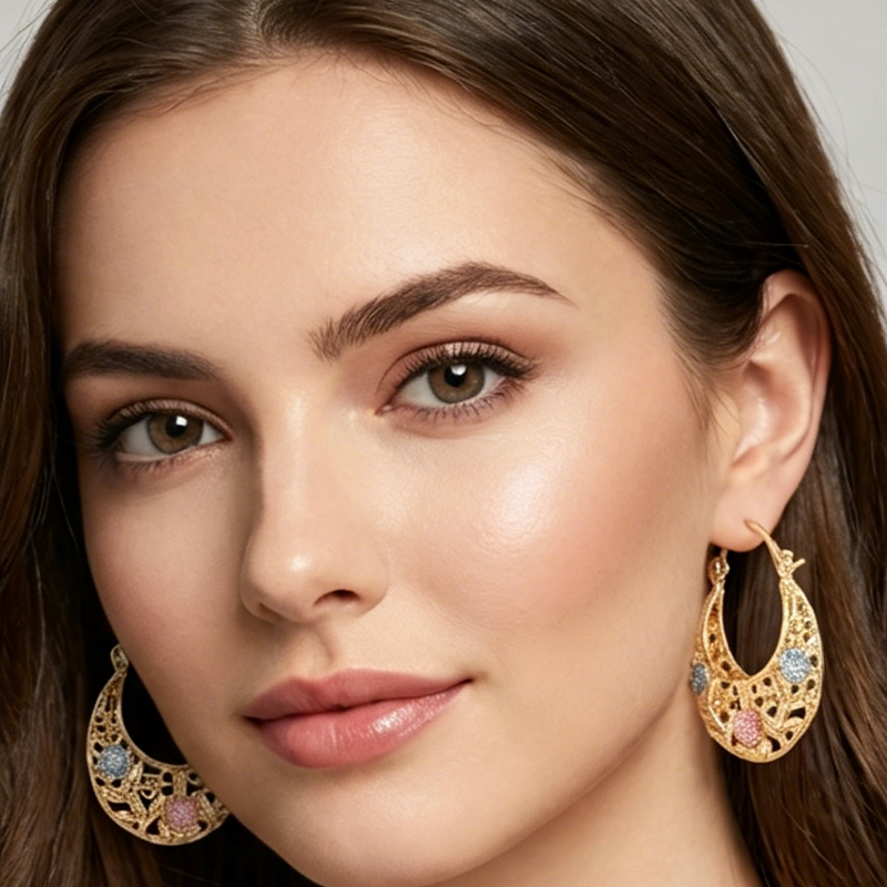 🌼Gold-Plated Crescent Hoop Earrings with Enamel Flowers🌸