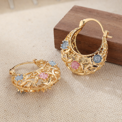 🌼Gold-Plated Crescent Hoop Earrings with Enamel Flowers🌸