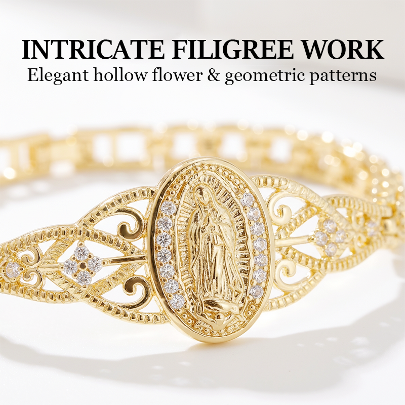 Elegant Hollow Flower Virgin Mary Bracelet ✨