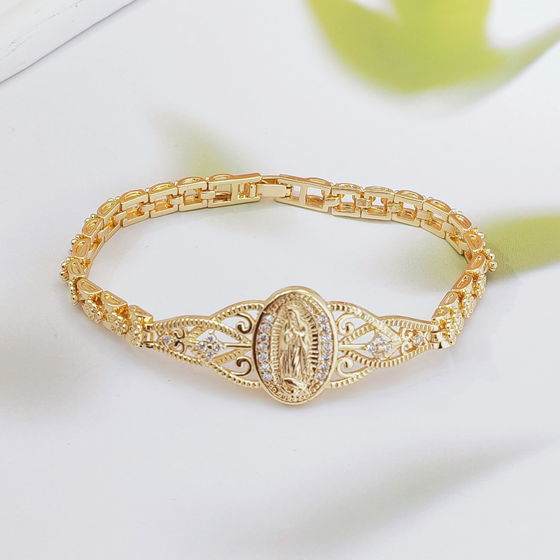 Elegant Hollow Flower Virgin Mary Bracelet ✨
