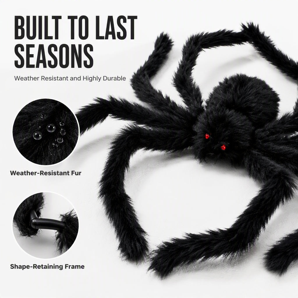 🥳2026 HOT SALE🥳💞50K+ SOLD! 🕷️🎃 50% OFF! Oversized Halloween Spider – 75cm giant leg span, realistic furry body & glowing red eyes. Perfect for porches, gardens & haunted house themes – instant spooky centrepiece! 👻✨
