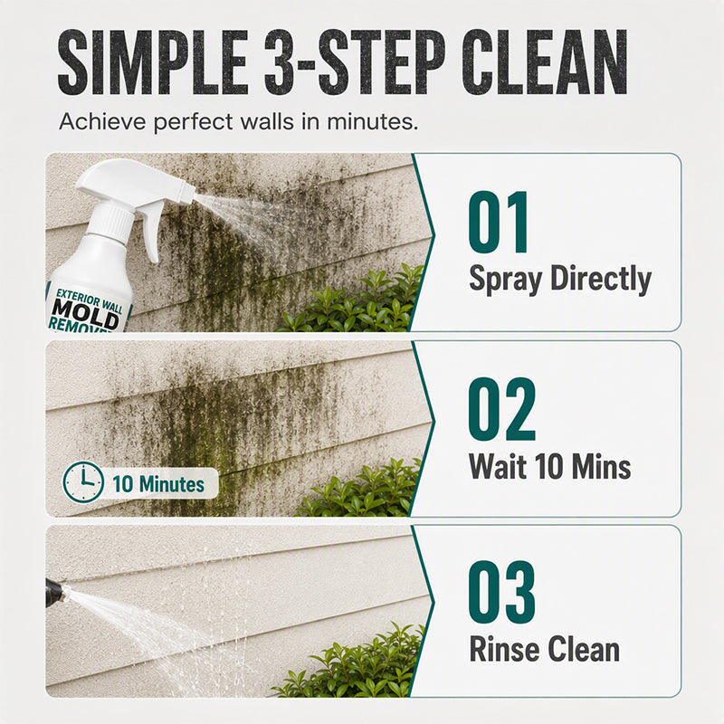 🧽50% OFF NOW! Fast‑Acting Wall Mold Remover Spray, Deep Penetrating Exterior Wall Cleaner, Efficient Black Mold & Green Algae Stain Remover for Outdoor Wall Surfaces